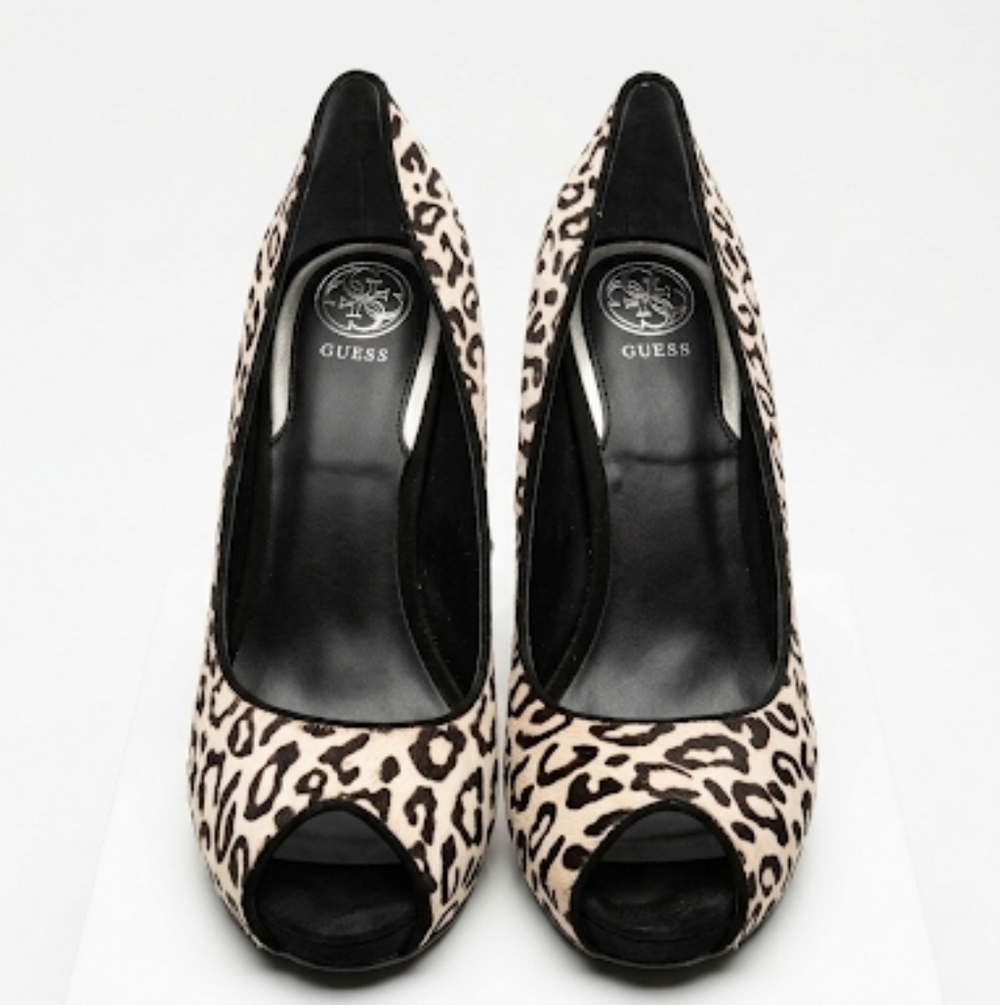 Guess Leopard Print Peep Toe Heels